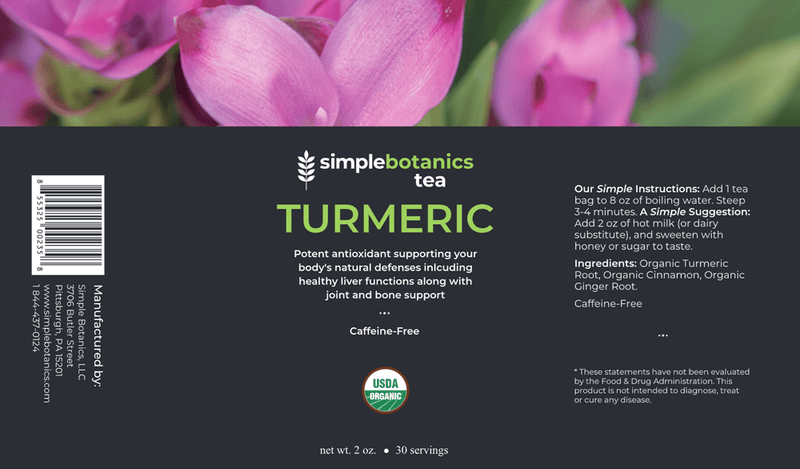 Turmeric Spice Tea Organic (Simple Botanics) Label