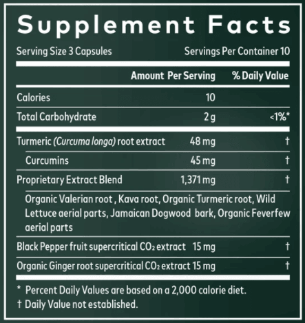 Turmeric Supreme Pain P.M. 30ct (Gaia Herbs) supplement facts