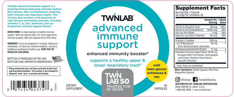 Advanced Immune Support Caps Twinlab Supplement Facts
