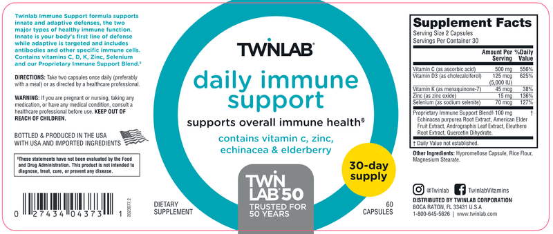 Daily Immune Support Caps Twinlab Label