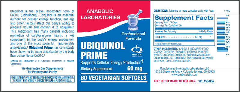 UBIQUINOL PRIME (Anabolic Laboratories) Label