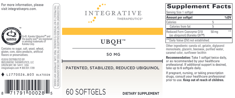 UBQH™ - 50 mg (Integrative Therapeutics) Label