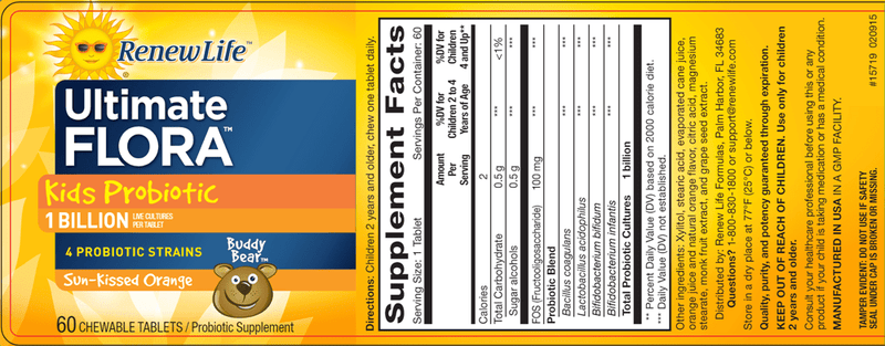 UF Kids Probiotic 1 B Orange (Renew Life) Label
