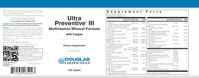 ULTRA PREVENTIVE III WITH COPPER (VEGETARIAN CAPSULES) Douglas Labs label
