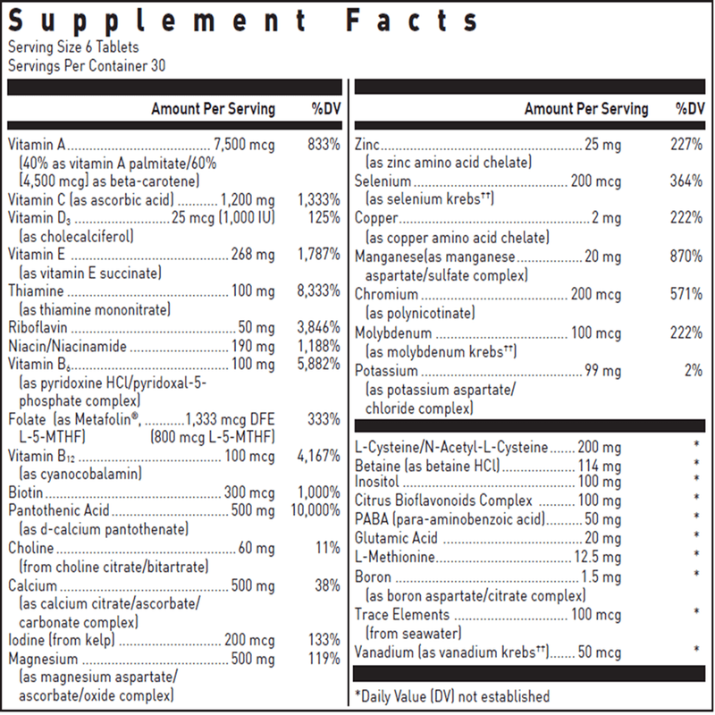 ULTRA PREVENTIVE III WITH COPPER (VEGETARIAN CAPSULES) Douglas Labs supplement facts