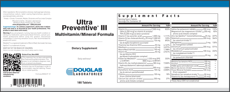 ULTRA PREVENTIVE III Douglas Labs label