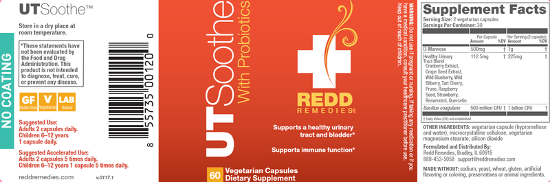 UT Soothe with Probiotics (Redd Remedies) Label