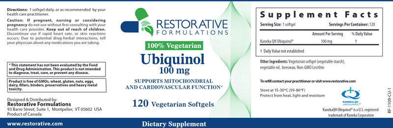 Ubiquinol 100mg 120ct (Restorative Formulations) Label