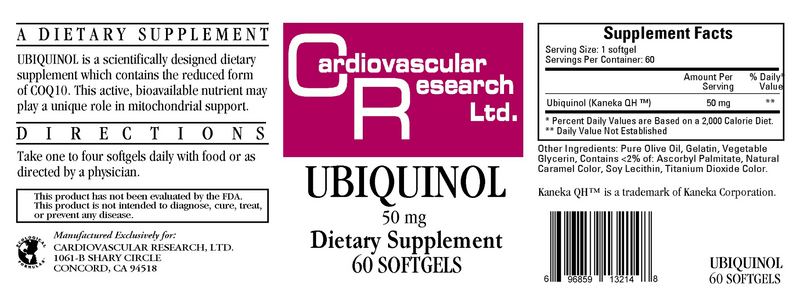Ubiquinol 50 mg (Ecological Formulas) Label