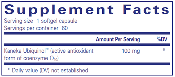Ubiquinol-QH 100 Mg (Pure Encapsulations) supplement facts