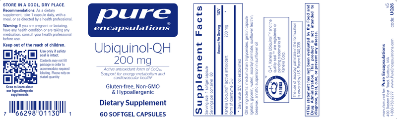 Ubiquinol-QH 200 Mg (Pure Encapsulations) label