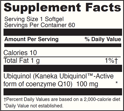 Ubiquinol 100 Mg 60 Softgels DaVinci Labs Supplement Facts