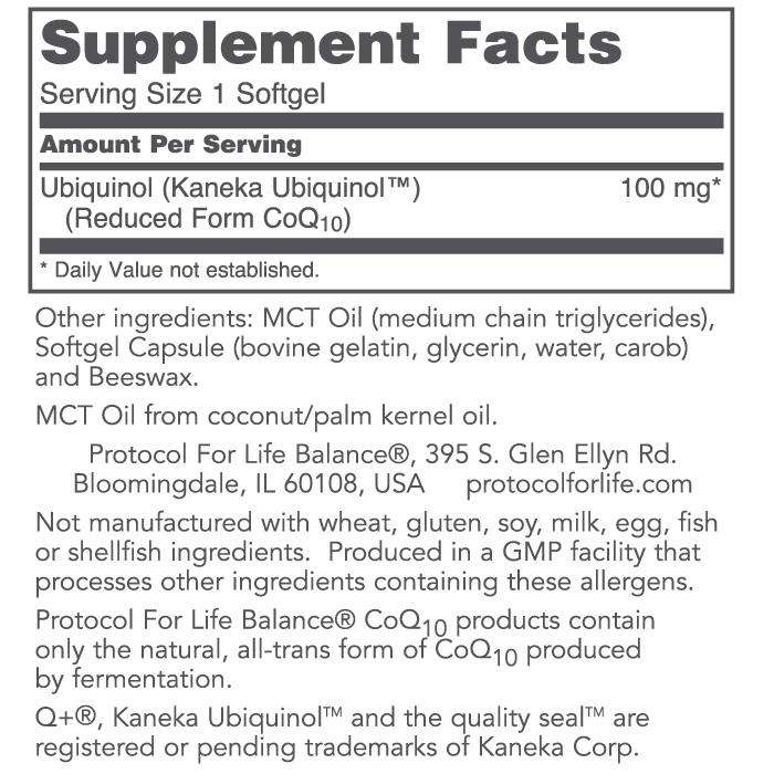Ubiquinol 100 mg (Protocol for Life Balance) Supplement Facts
