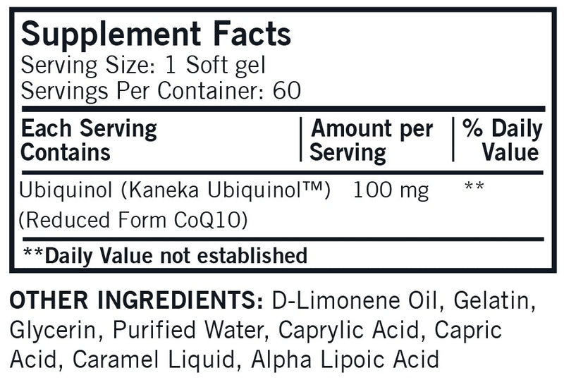 Ubiquinol 100 mg Super CoQ10 (Kirkman Labs) Supplement Facts