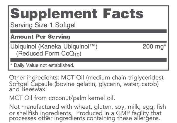 Ubiquinol 200 mg (Protocol for Life Balance) Supplement Facts