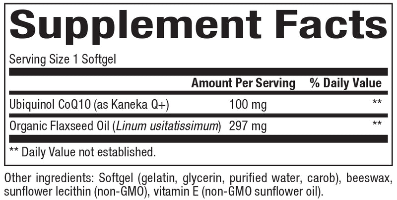 Ubiquinol CoQ10 100 mg (Bioclinic Naturals) Supplement Facts