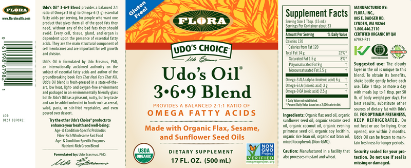 udo's oil blend (flora) label