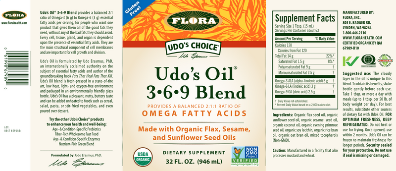 udo's oil blend (flora) label