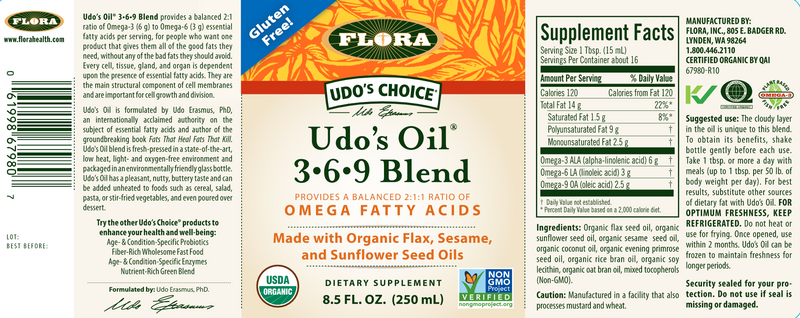udo's oil blend (flora) label