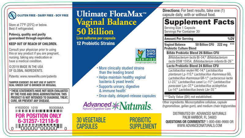 Ult FloraMax Vag Balance 50 bill (Advanced Naturals) Label