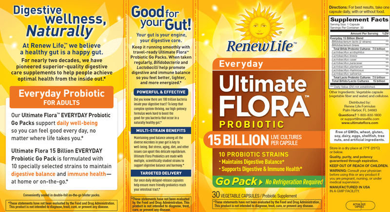 Ultimate Flora Everyday Go Probiotic (Renew Life) Label
