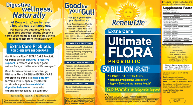 Ultimate Flora Ex Go Pack 50B (Renew Life) Label