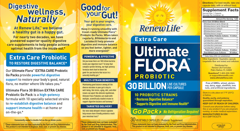 Ultimate Flora Extra Care 30B (Renew Life) Label