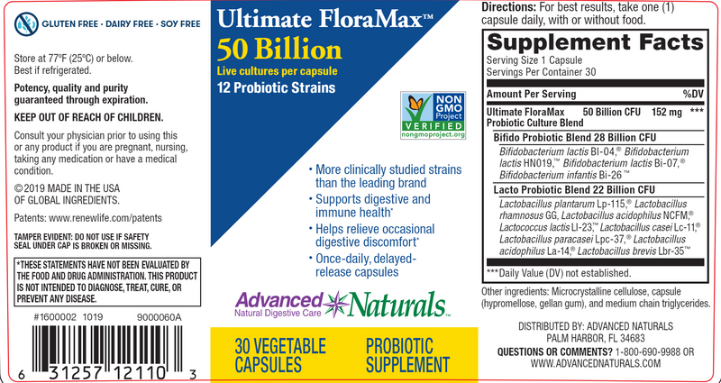 Ultimate FloraMax 50 billion (Advanced Naturals) Label