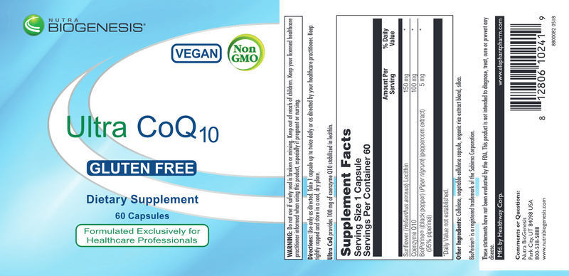 Ultra CoQ10 (Nutra Biogenesis) Label