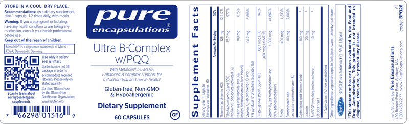 Ultra B-Complex with PQQ (Pure Encapsulations) Label