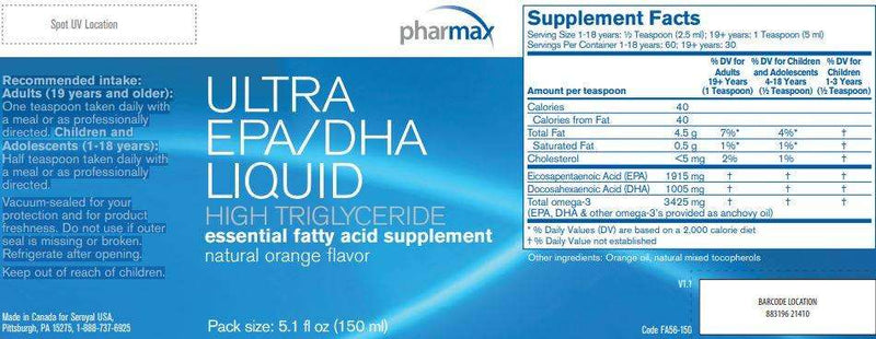 Ultra EPA/DHA Liquid Pharmax Label