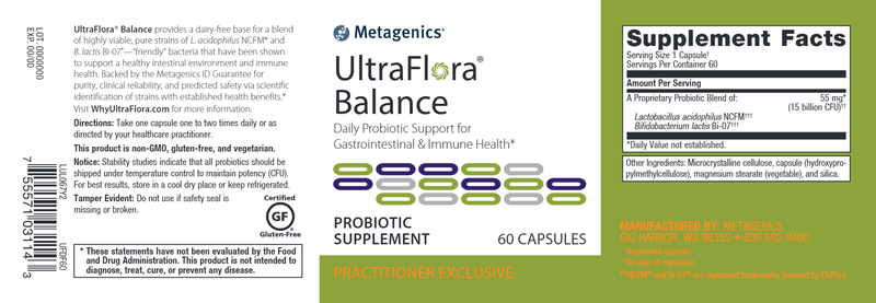 UltraFlora Balance (Metagenics) 60ct Label