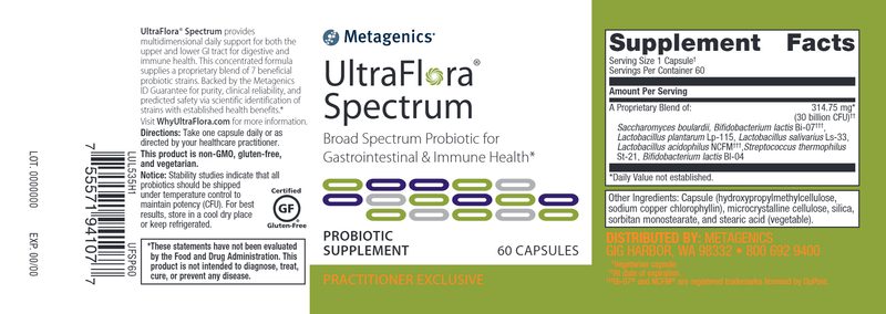 UltraFlora Spectrum (Metagenics) 60ct Label