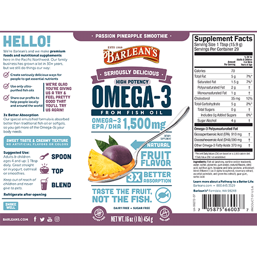 Ultra High Pass/Pine Omega Swirl (Barlean's Organic Oils) Label