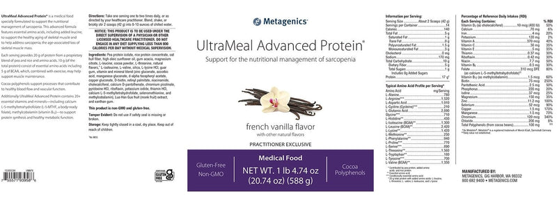 UltraMeal Adv Protein French Vanilla (Metagenics) Label