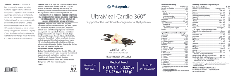 UltraMeal Cardio 360 Pea Vanilla (Metagenics) Label
