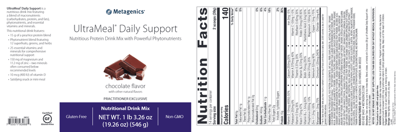 UltraMeal Daily Support Chocolate (Metagenics) Label