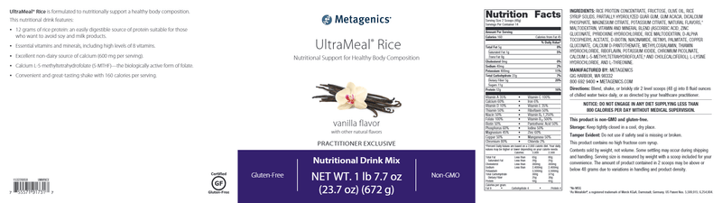 UltraMeal Rice Vanilla (Metagenics) Label