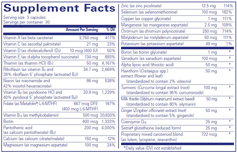UltraNutrient 90 caps (Pure Encapsulations) supplement facts