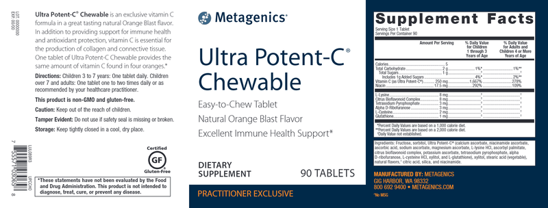 Ultra Potent-C Orange Chewable (Metagenics) Label