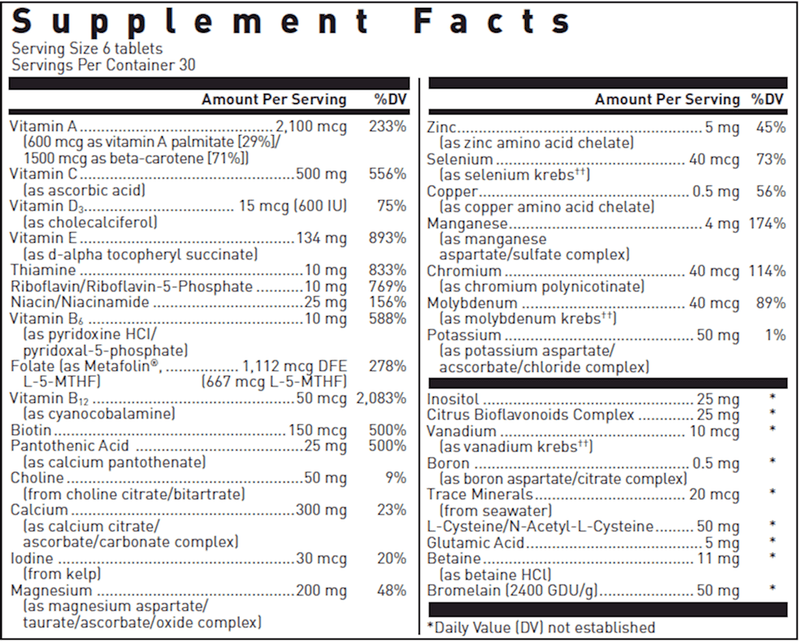 Ultra Preventive Teen (Douglas Labs) supplement facts
