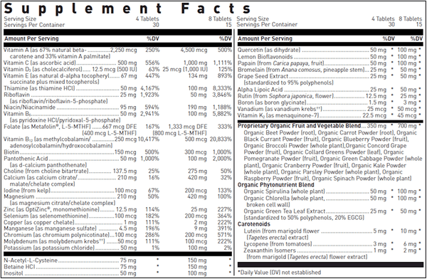 BACKORDER ONLY - Ultra Preventive X 120ct Tablets Supplement Facts Label
