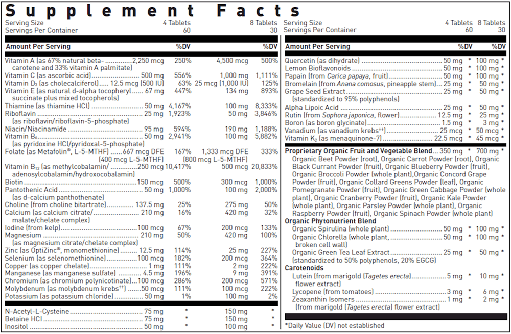 BACKORDER ONLY - Ultra Preventive X Tablets Rev Supplement Facts Label
