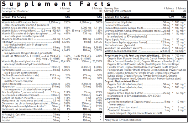 BACKORDER ONLY - Ultra Preventive X Tablets Rev Supplement Facts Label