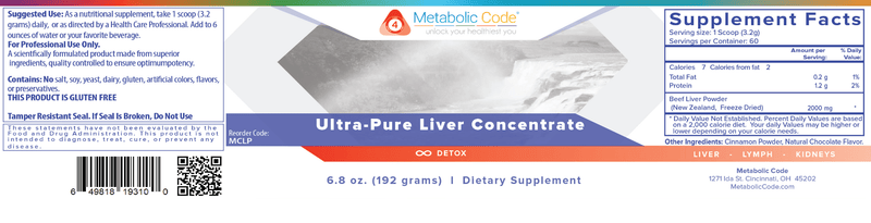 Ultra Pure Liver Concentrate (Metabolic Code) Label