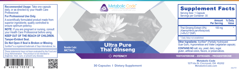 Ultra Pure Thai Ginseng (Metabolic Code) Label