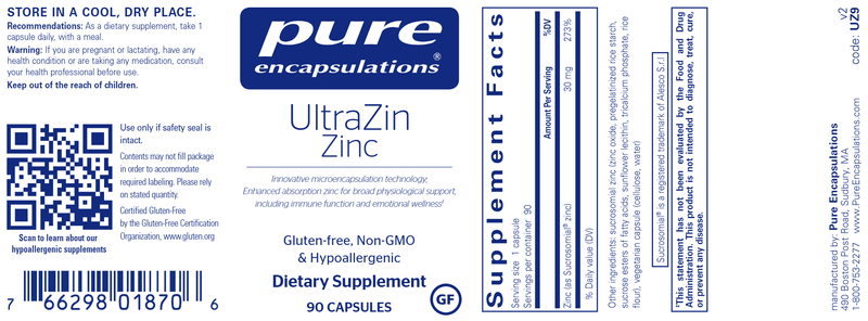 UltraZin Zinc 90's (Pure Encapsulations) label