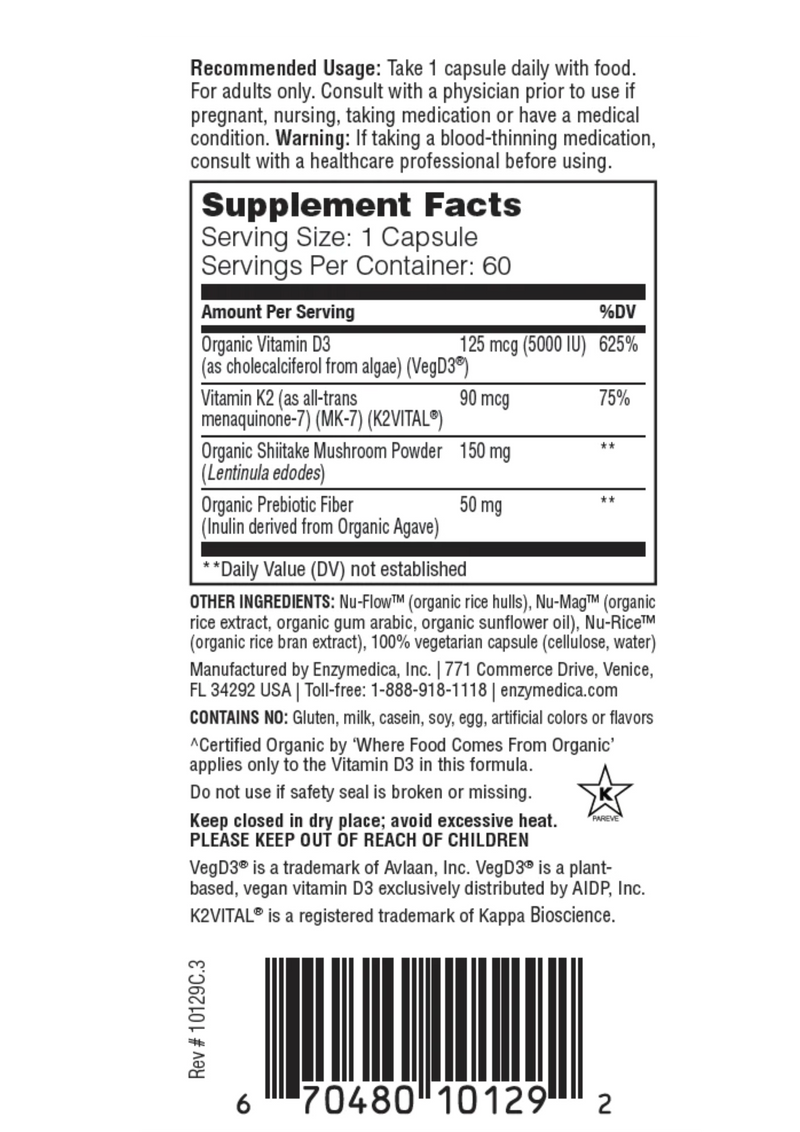 Organic Vitamin D3 + K2 (Enzymedica) supplement facts