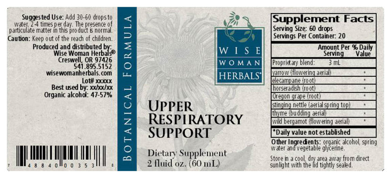 Upper Respiratory Support 2 oz (Wise Woman Herbals) Label