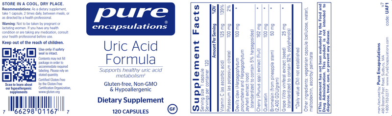 Uric Acid Formula (Pure Encapsulations) label